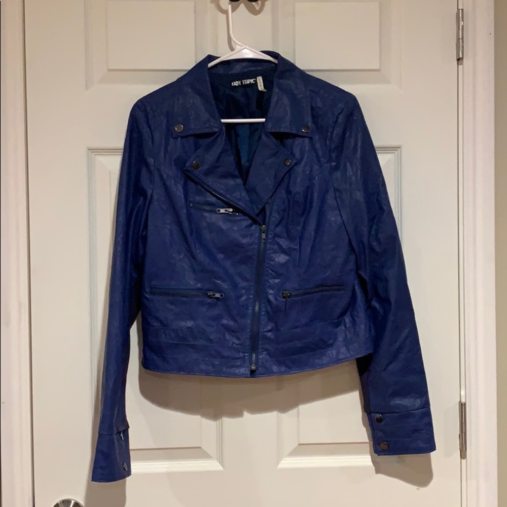 Faux leather blue moto jacket